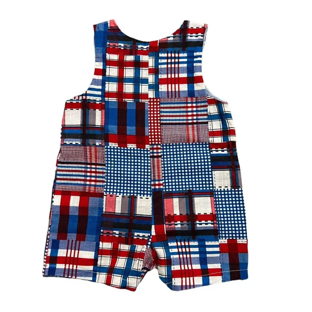 Mud Pie 0-6m Red White Blue Crab Appliqué Shortall Romper